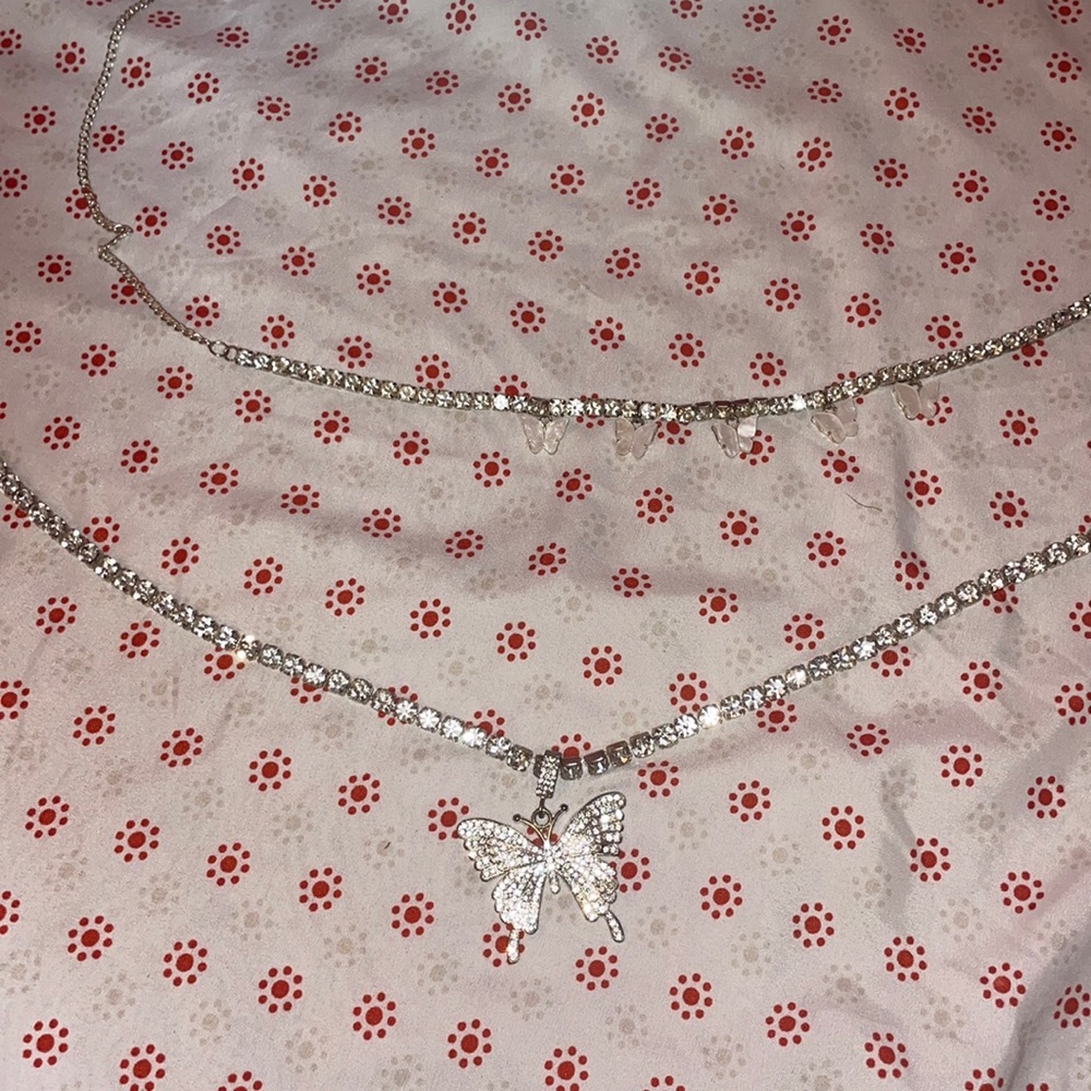 2 pcs Rhinestone butterfly charm necklace